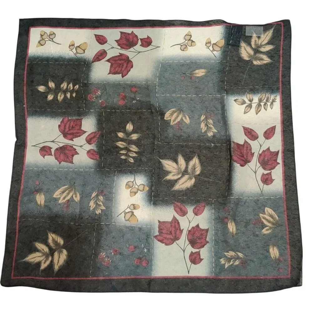 Kathie Lee Womens Scarf Vintage Black Botanical Leaf Print Square Lightweight